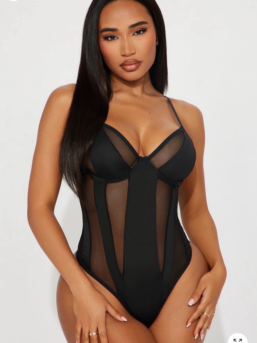 Sheer Panel Black Bodysuit Top - Women